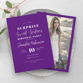 Invitación SORPRESA simple de foto morada dulce 16