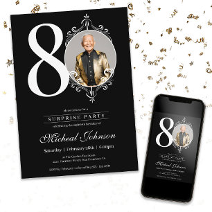 Invitación Sorpresa Simple Elegante Foto 80 cumpleaños