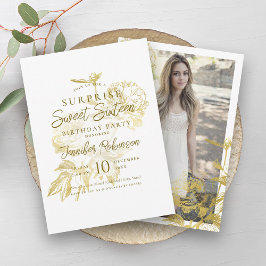 Invitación SORPRESA SORPRESA Sencilla Floral de oro dulce 16