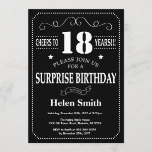 Invitación Sorpresa tablero blanco y negro 18 cumpleaños