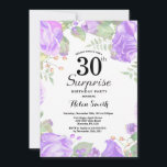 Invitación Sorpresa vegetal púrpura botánica 30 cumpleaños<br><div class="desc">Invitación al cumpleaños número 30 de la empresa Botánica Purple Floral. Invitación de cumpleaños para mujeres a los pueblos rosados florales. Flor floral acuarela. Elegantes flores rosas y peones. Cumpleaños de adultos. Fondo blanco.Blanco y negro. 13. 15. 16. 18. 20. 21. 30. 40. 50. 60. 70. 80. 90. 100. Cualquier...</div>