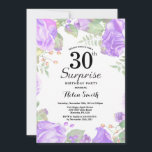 Invitación Sorpresa vegetal púrpura botánica 30 cumpleaños<br><div class="desc">Invitación al cumpleaños número 30 de la empresa Botánica Purple Floral. Invitación de cumpleaños para mujeres a los pueblos rosados florales. Flor floral acuarela. Elegantes flores rosas y peones. Cumpleaños de adultos. Fondo blanco.Blanco y negro. 13. 15. 16. 18. 20. 21. 30. 40. 50. 60. 70. 80. 90. 100. Cualquier...</div>