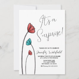Invitación Sorpresa Verde azulada de la flor roja