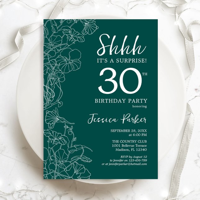 Invitación Sorpresa verde verde azulada 30 cumpleaños (Subido por el creador)
