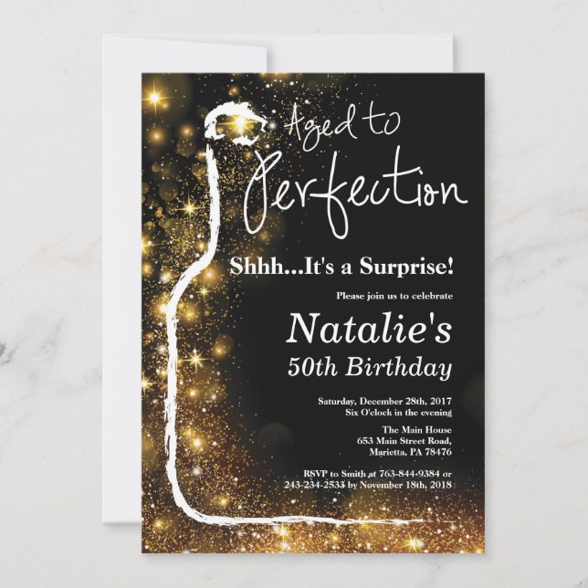 Invitación Sorpresa: Vino de cumpleaños número 50 envejecido  (Anverso)