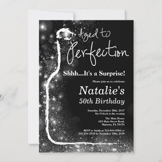 Invitación Sorpresa: Vino de cumpleaños número 50 envejecido  (Anverso)