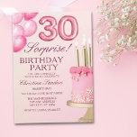 Invitación Sorprise Birthday Party 30th Birthday with Numers<br><div class="desc">Celebrate in style with this elegant adult 30th birthday invitation featuring a beautiful pink cake and fun pink balloon numbers. Perfect for an elegant and memorable celebration, this design adds a touch of fun and sophistication to your special day. Ideal for women looking to celebrate a milestone birthday in style!...</div>