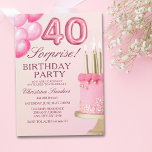 Invitación Sorprise Birthday Party 40th Birthday with Numers<br><div class="desc">Celebrate in style with this elegant adult 40th birthday invitation featuring a beautiful pink cake and fun pink balloon numbers. Perfect for an elegant and memorable celebration, this design adds a touch of fun and sophistication to your special day. Ideal for women looking to celebrate a milestone birthday in style!...</div>