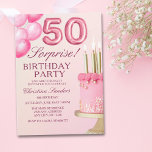 Invitación Sorprise Birthday Party 50th Birthday with Numers<br><div class="desc">Celebrate in style with this elegant adult 50th birthday invitation featuring a beautiful pink cake and fun pink balloon numbers. Perfect for an elegant and memorable celebration, this design adds a touch of fun and sophistication to your special day. Ideal for women looking to celebrate a milestone birthday in style!...</div>
