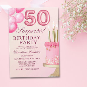 Invitación Sorprise Birthday Party 50th Birthday with Numers 