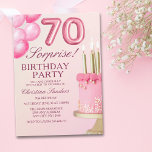 Invitación Sorprise Birthday Party 70th Birthday with Numers<br><div class="desc">Celebrate in style with this elegant adult 70th birthday invitation featuring a beautiful pink cake and fun pink balloon numbers. Perfect for an elegant and memorable celebration, this design adds a touch of fun and sophistication to your special day. Ideal for women looking to celebrate a milestone birthday in style!...</div>