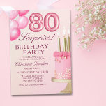 Invitación Sorprise Birthday Party 80th Birthday with Numers<br><div class="desc">Celebrate in style with this elegant adult 80th birthday invitation featuring a beautiful pink cake and fun pink balloon numbers. Perfect for an elegant and memorable celebration, this design adds a touch of fun and sophistication to your special day. Ideal for women looking to celebrate a milestone birthday in style!...</div>