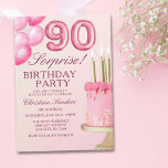 Invitación Sorprise Birthday Party 90th Birthday with Numers<br><div class="desc">Celebrate in style with this elegant adult 90th birthday invitation featuring a beautiful pink cake and fun pink balloon numbers. Perfect for an elegant and memorable celebration, this design adds a touch of fun and sophistication to your special day. Ideal for women looking to celebrate a milestone birthday in style!...</div>