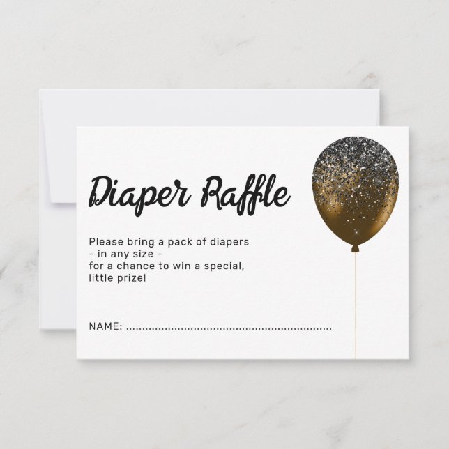 Invitación Sorteo de Pañales con Globos Glamurosos de Bronce  (Anverso)