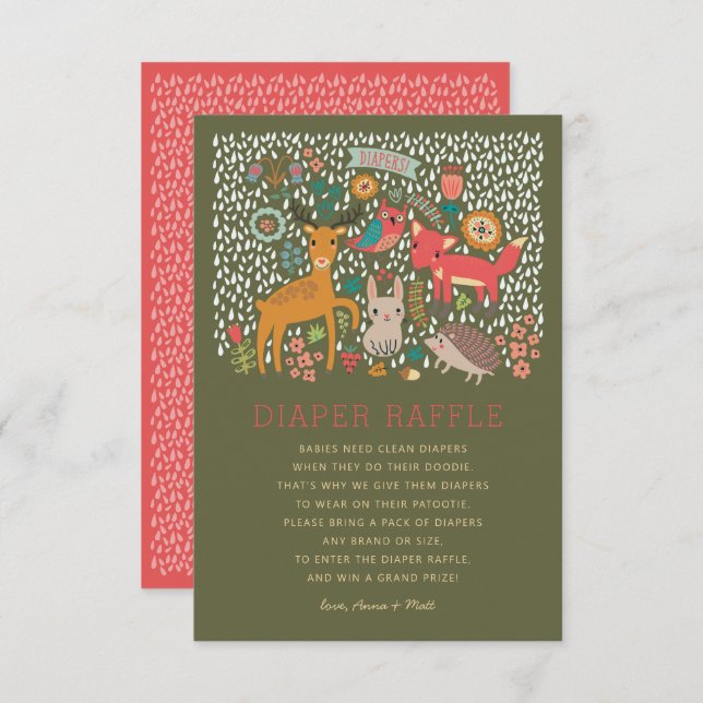 Invitación Sorteo de pañales para baby shower de animales del (Anverso / Reverso)