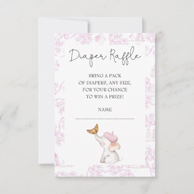 Invitación Sorteo de pañales para niña romántica Bonjour Bebe (Anverso)