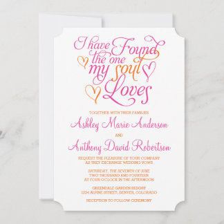 Invitación Soul, Naranja rosado caliente, ama al Boda del cor