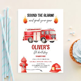 Invitación Sound the Alarm Boys Firetruck Birthday