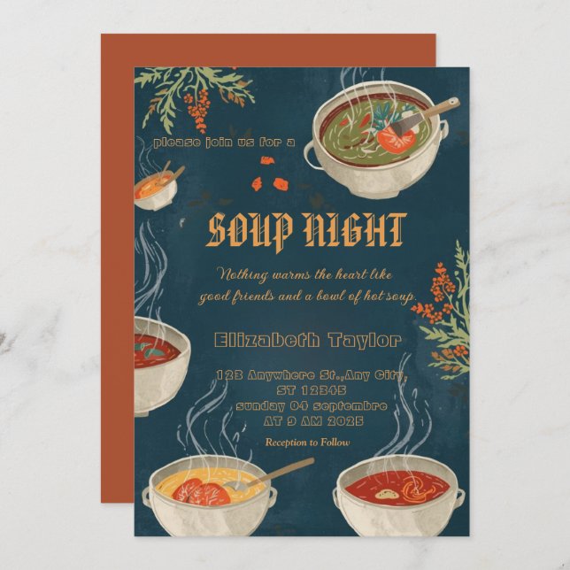 Invitación Soup Night Dinner Party Invitations (Anverso / Reverso)