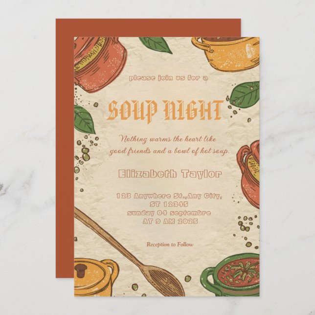 Invitación Soup Night Dinner Party Invitations (Anverso / Reverso)