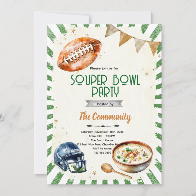Invitación SOUPer Bowl Party Invitation (Anverso)