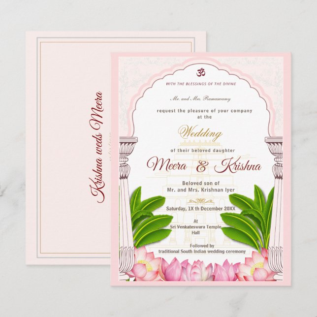 Invitación South Indian Lotus Temple Wedding Invitation Suite (Anverso / Reverso)