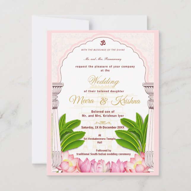 Invitación South Indian Lotus Temple Wedding Invitation Suite (Anverso)