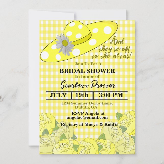 Invitación Southern Belle Kentucky Derby Gorra Bridal Shower (Anverso)