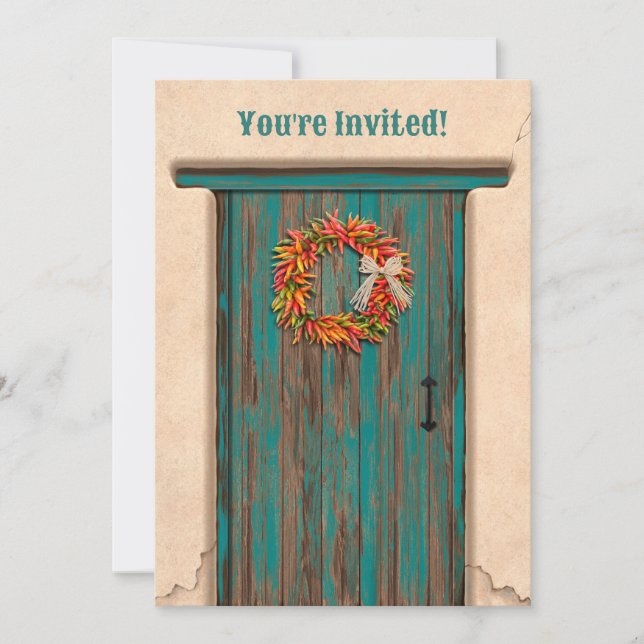 Invitación Southwest Chile Wreath Rustic Blue Door Holiday (Anverso)