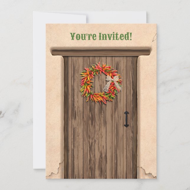 Invitación Southwest Chile Wreath Rustic Door Flat Holiday (Anverso)