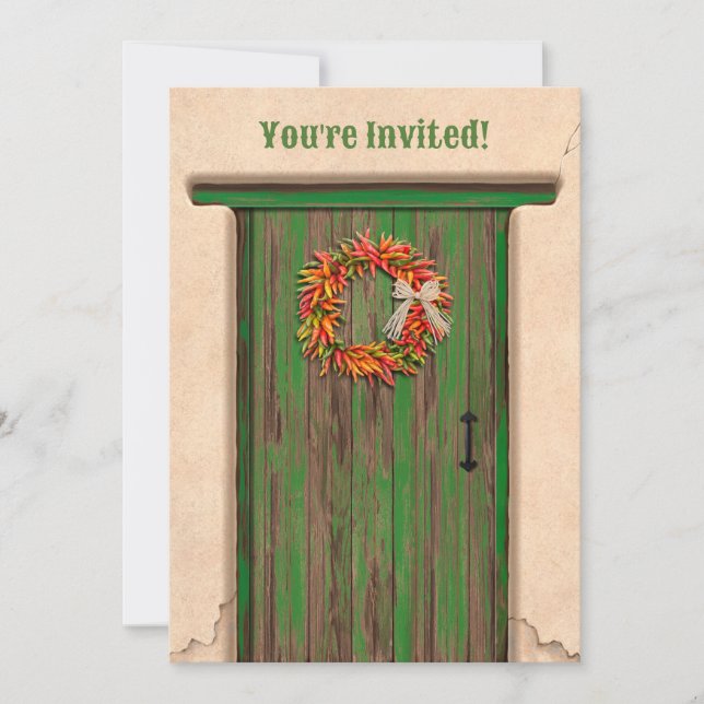 Invitación Southwest Chile Wreath Rustic Green Door  (Anverso)