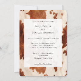Invitación Southwest Cream Brown Cowhide Western Wedding