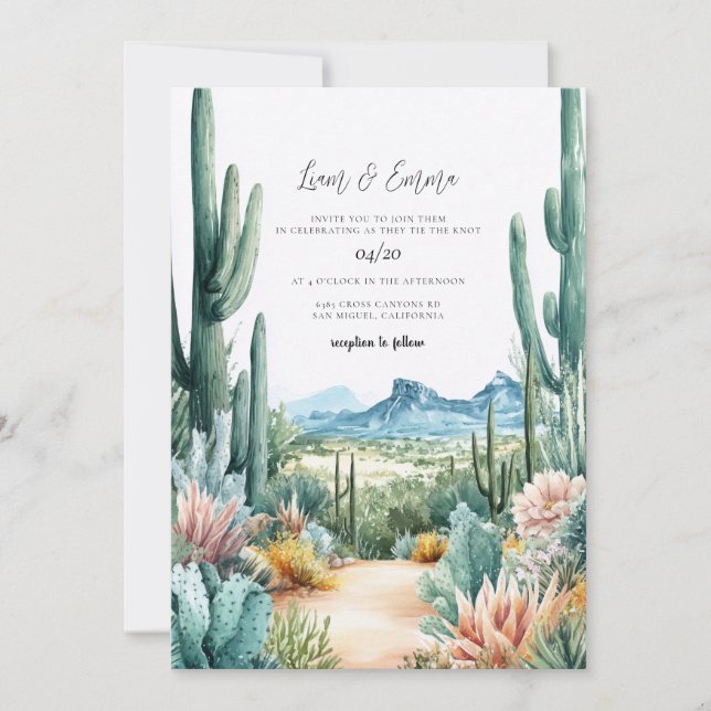 Invitación Southwestern Desert Cactus Wedding (Anverso)