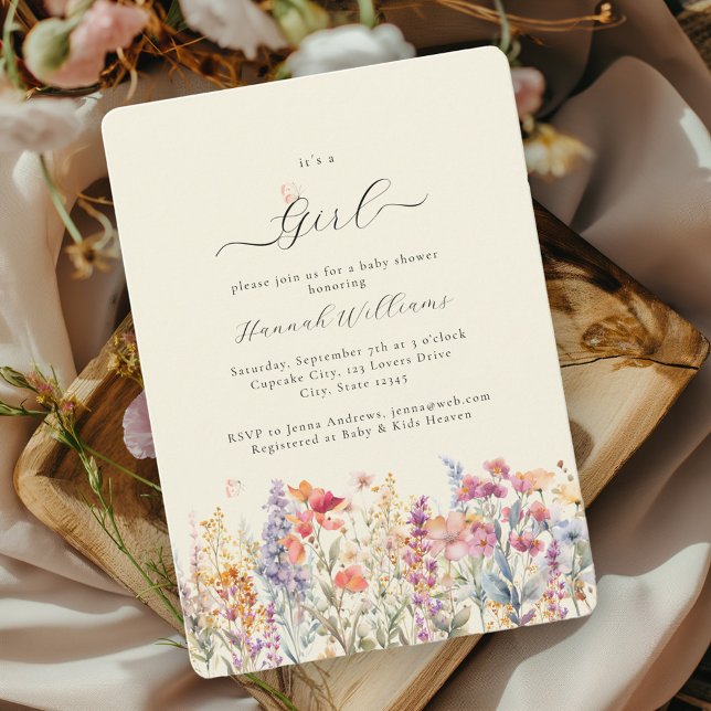 Invitación ¡Soy Chica! Moderna, flor silvestre, Baby Shower (Subido por el creador)