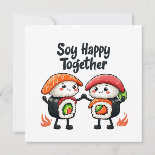 Invitación Soy feliz juntos Sushi Kawaii comida japonesa
