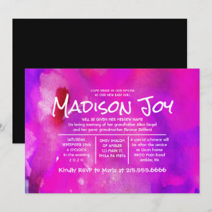 Invitación Soy FUSHIA WATERCOLOR Nomenclatura Judía de Bebé