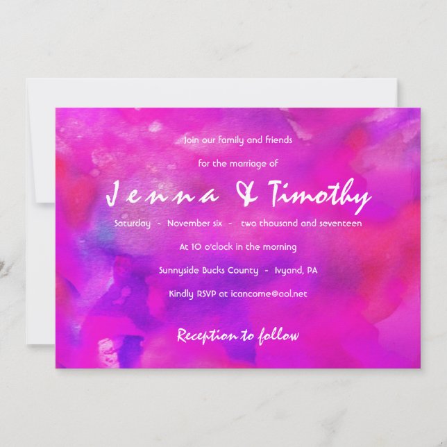 Invitación Soy FUSHIA WATERCOLOR Wedding Invitation (Anverso)
