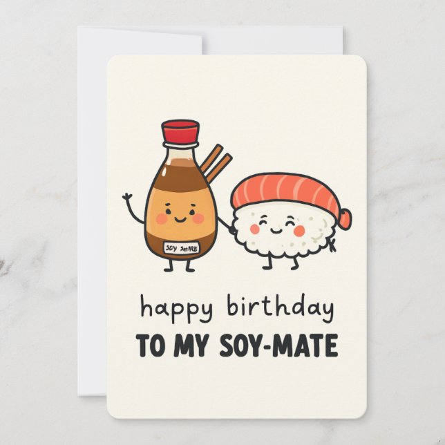 Invitación Soy-Mate Birthday Card – Cute Sushi & Soy Sauce  (Anverso)