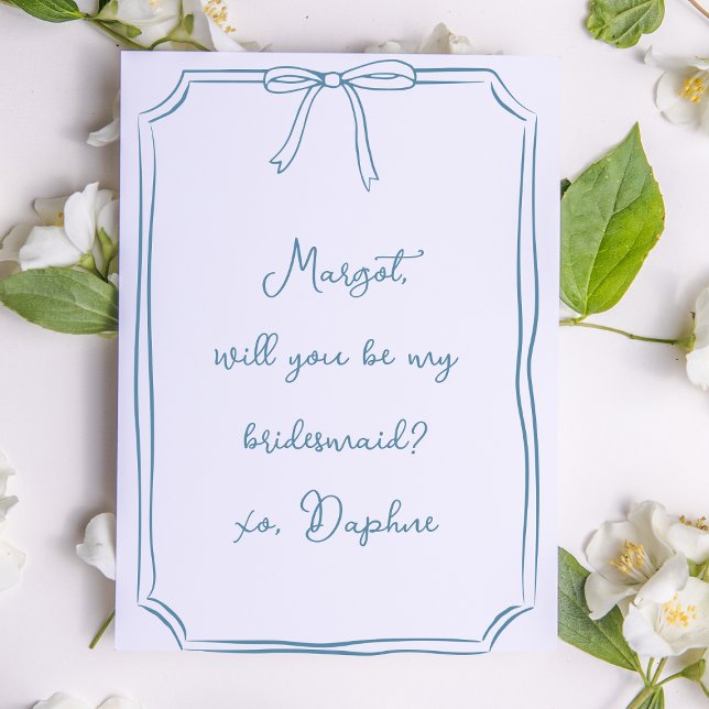 Invitación ¿Soy mi dama de honor? Dusty Blue Elegant Bow Prop (Subido por el creador)