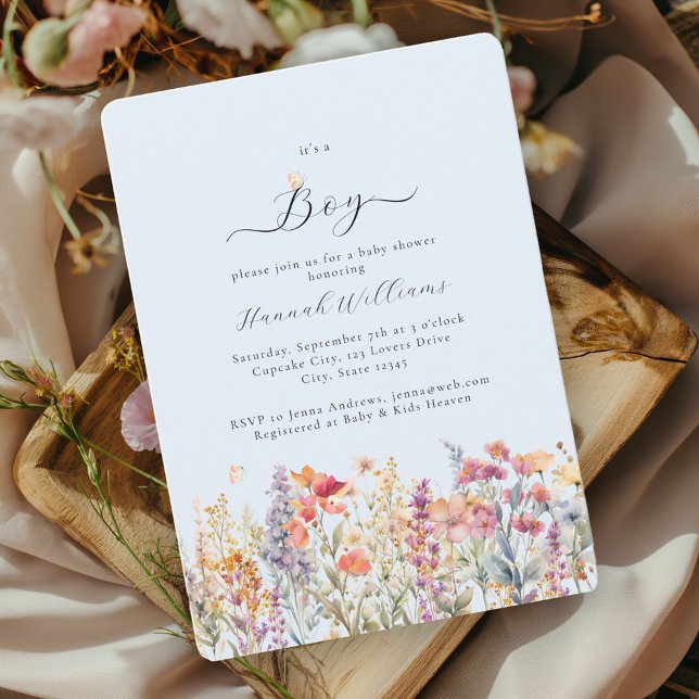 Invitación ¡Soy un chico! Moderna, flor silvestre, Baby Showe (Subido por el creador)