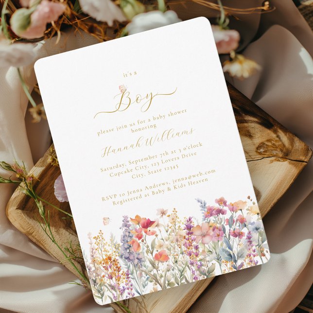 Invitación ¡Soy un chico! Moderna, flor silvestre, Baby Showe (Subido por el creador)