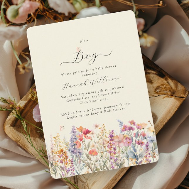 Invitación ¡Soy un chico! Moderna, flor silvestre, Baby Showe (Subido por el creador)