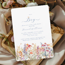 Invitación ¡Soy un chico! Moderna, flor silvestre, Baby Showe