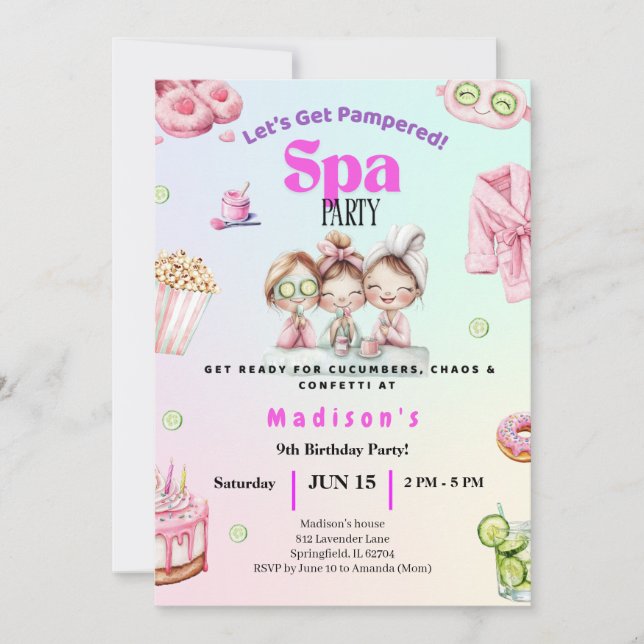 Invitación Spa Birthday Invitation • Pamper Party Invite (Anverso)