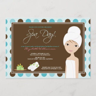 Invitación Spa Day Polka-do Bridal Shower Invite (aqua)