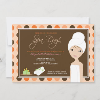 Invitación Spa Day Polka-do Bridal Shower Invite (naranja)