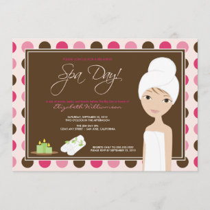 Invitación Spa Day Polka-do Bridal Shower Invite (rosa)
