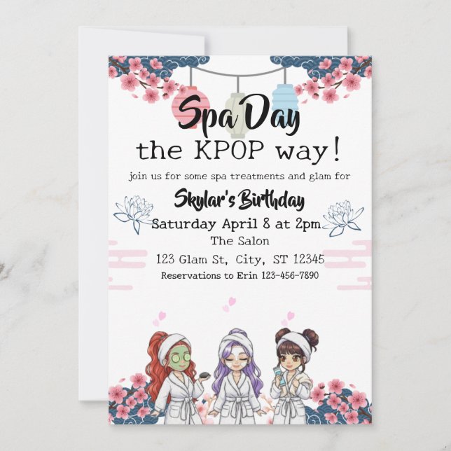 Invitación Spa Day the KPOP Way birthday (Anverso)