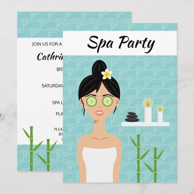 Invitación Spa femenino Ilustracion Spa Día Ducha Nodal (Anverso / Reverso)