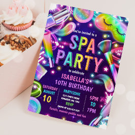 Invitación Spa Glow Neon Glitz Y Glam Makeup Fiesta De Cumple